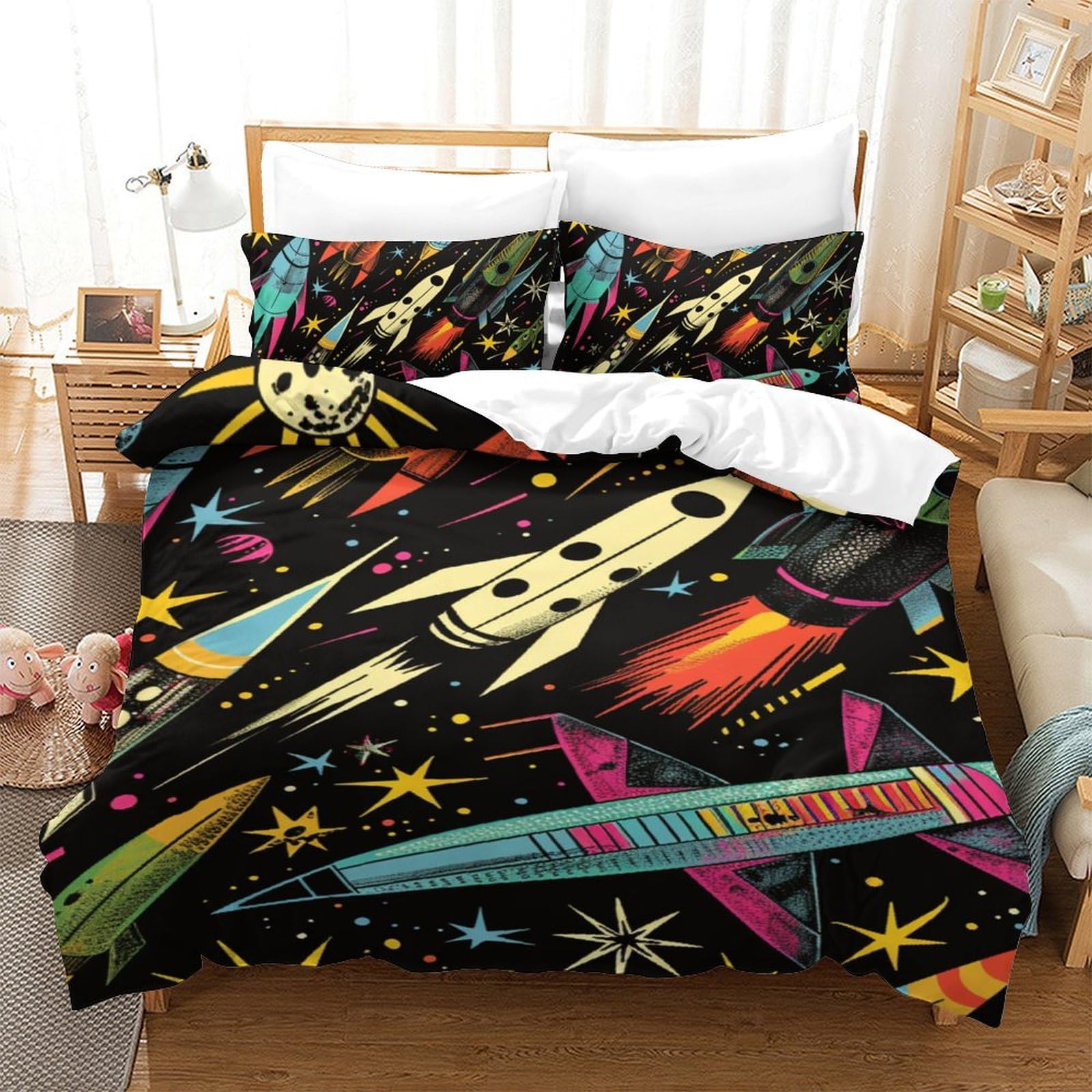 Housse de couette fusée en impression 3D parure de lit douce lit simple