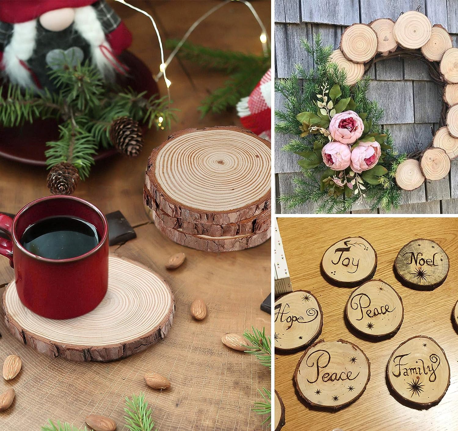 Unfinished Wood Slices for centerpieces 18 PCS 5.1-5.5 Inch,Round