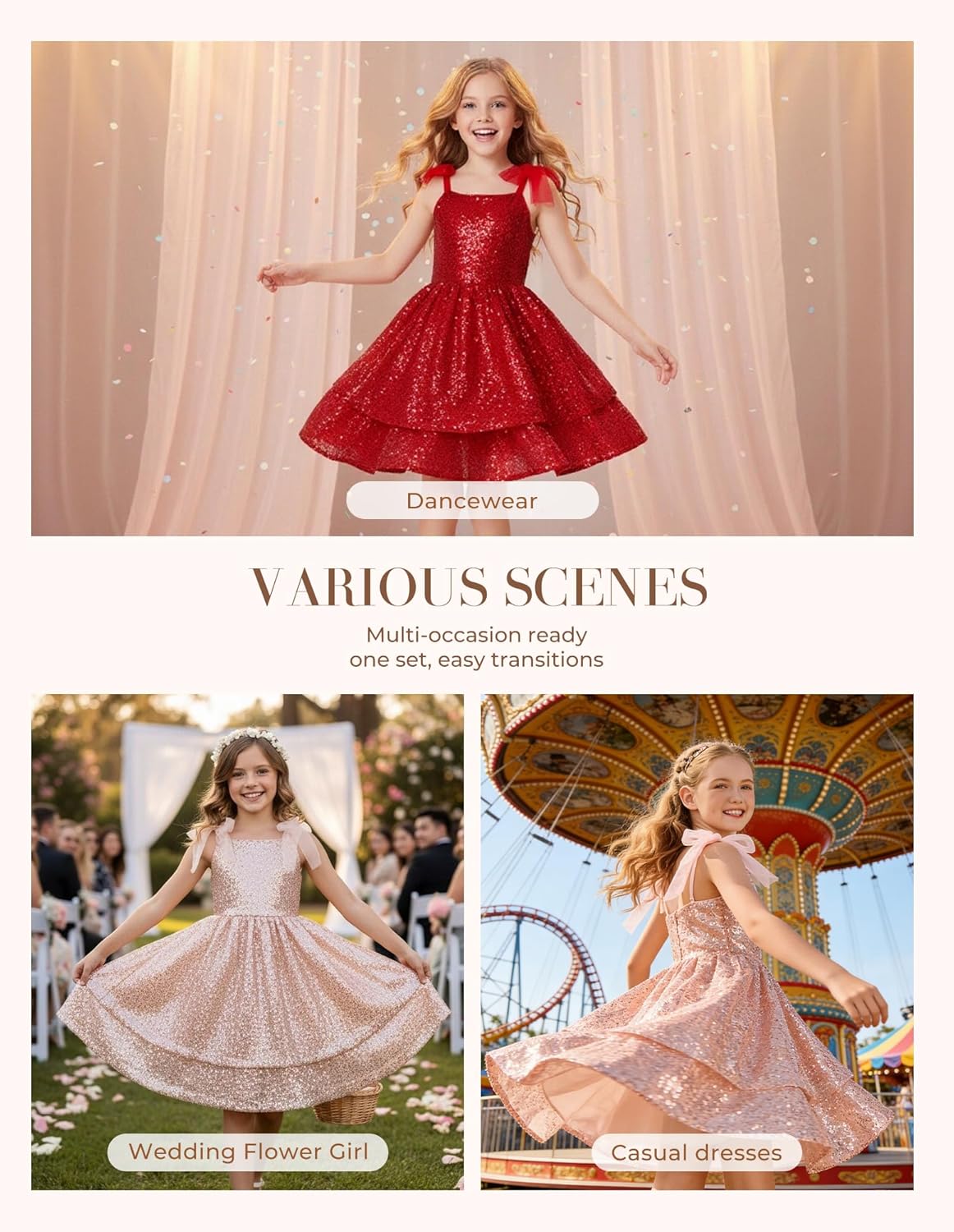 GRACE KARIN Gold Girls Sequin Dress Sparkly Girl Fancy Daughter Dance Mini Dresses Kids Birthday Wedding Formal Party - Image 5