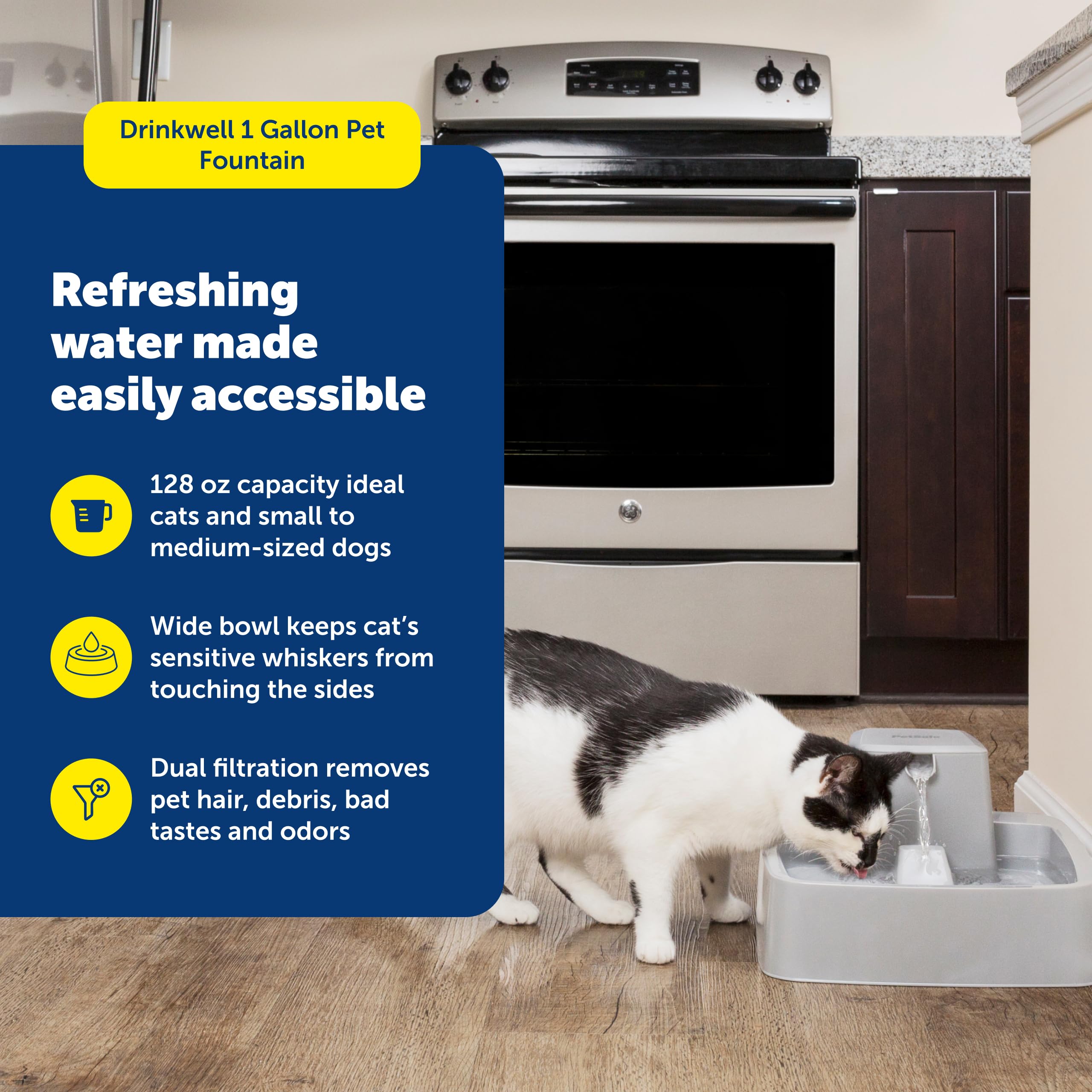 PetSafe Oasys 1/2 Gallon Pet Fountain - Cat & Dog Hydration Station with Free-Falling Water Stream & Customizable Flow - Encourages Hydration & Protects Sensitive Whiskers - 1/2 Gallon: 1 Gallon Fountain 1 Gallon