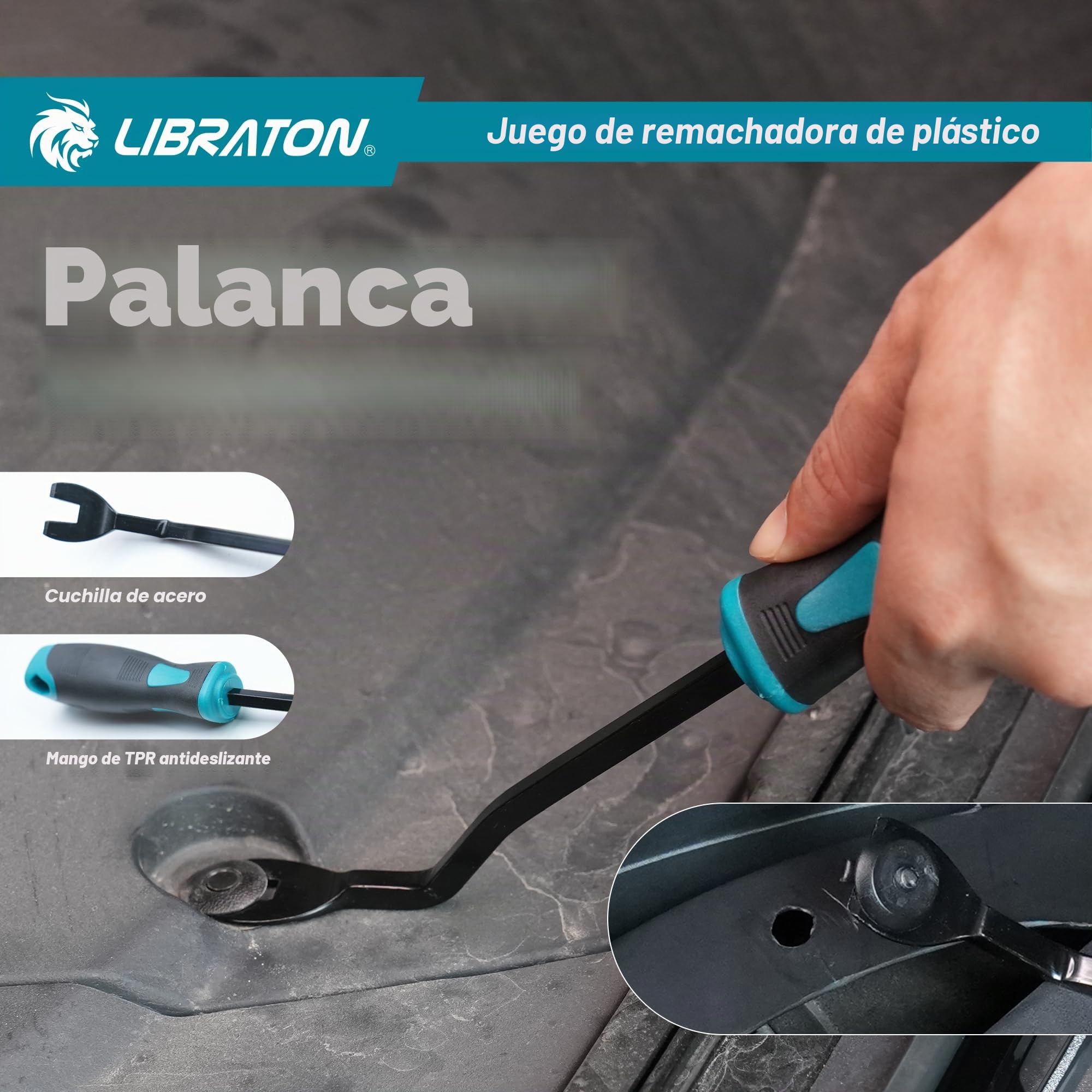 LIBRATON - Kit de pistola remachadora de plástico, remachadora manual de 90 grados con 40 remaches de nylon (4 tamaños), punta universal para automoción/electrónica, ergonómica y con un 50% menos de