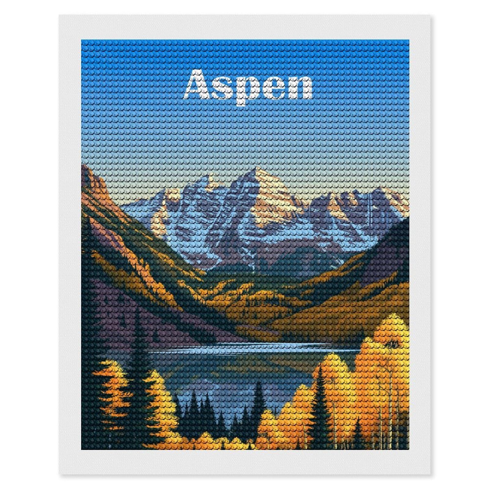 Junmoney Aspen Colorado Diamond Painting Canvas Set 16"x20", for Craft Lovers, Decorate Your Room, Festive Craft Gift, Vintage Style Decor