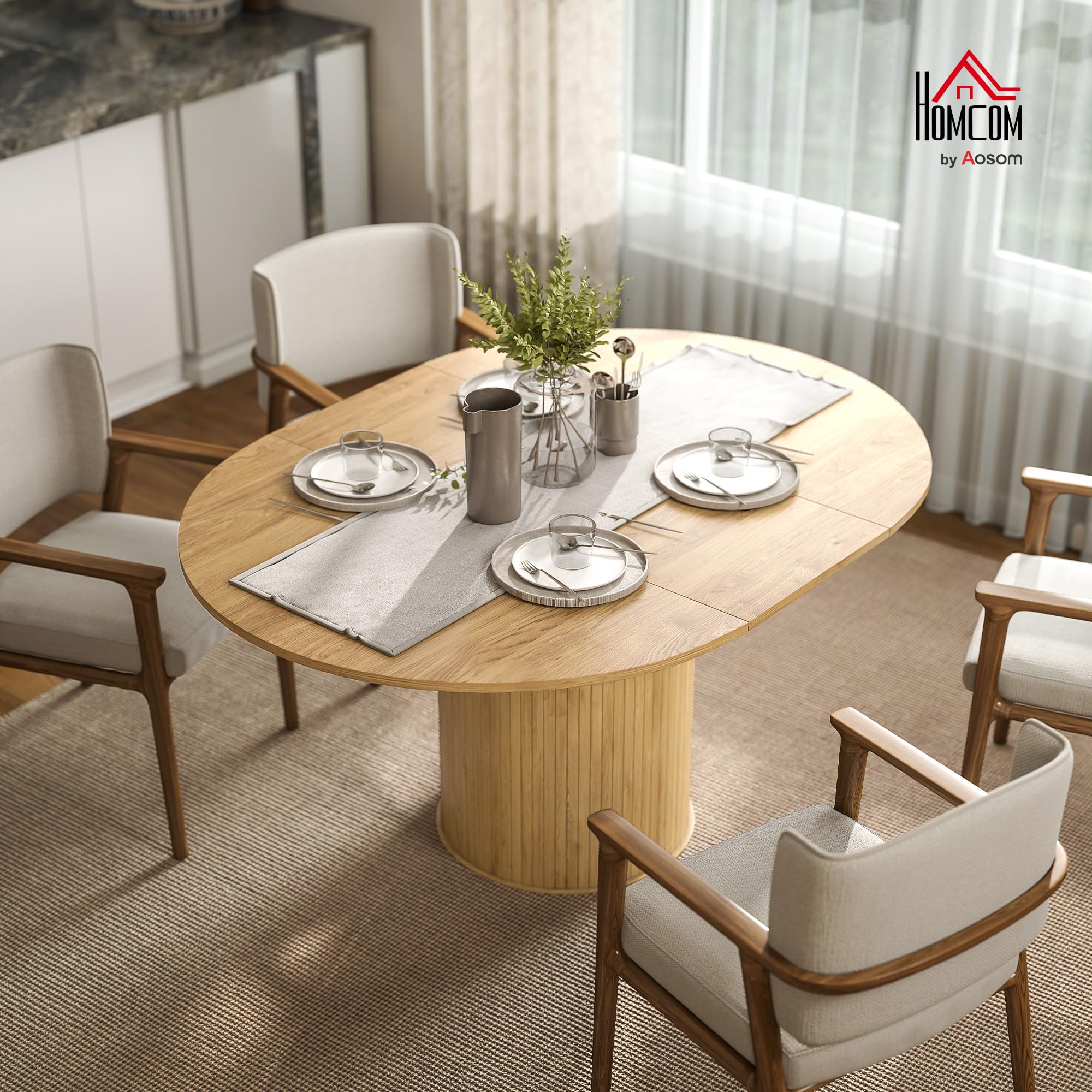 HOMCOM Table à Manger Extensible, Table de Cuisine, pour 6 à 8 Personnes, pour Petits espaces, Style campagnard, 110-150 x 75 cm, Effet Bois Naturel