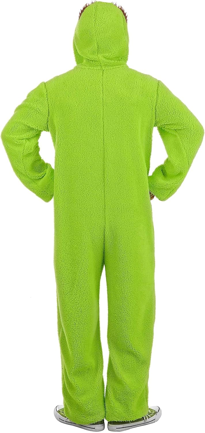 Adult Oscar the Grouch Costume Onesie | Sesame Street Jumpsuit with Hood | Officially Licensed - Image 4