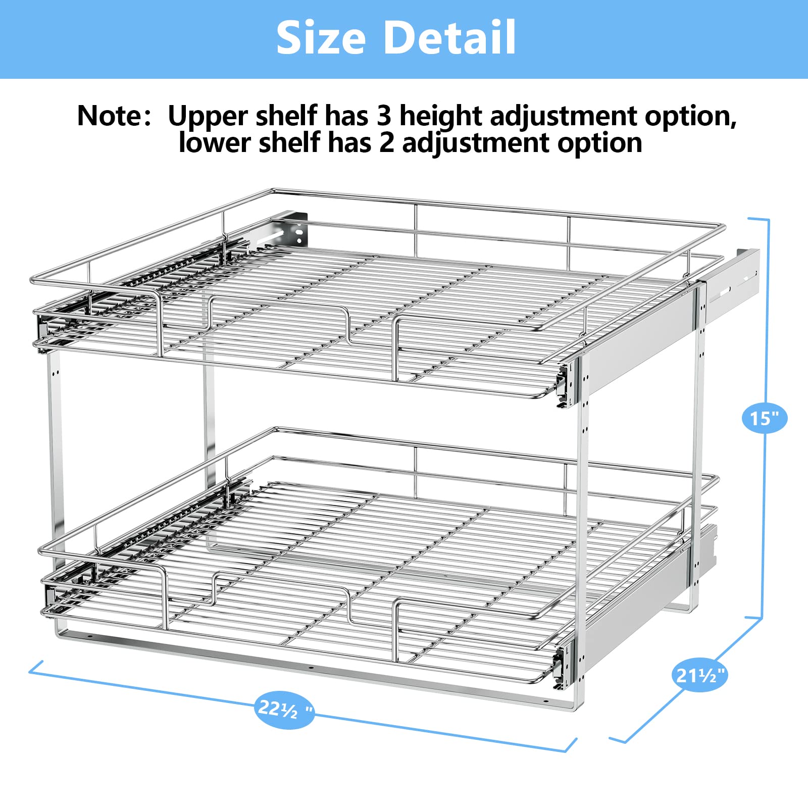 LOVMOR 2 Tier Individual Pull Out Cabinet Organizer 22½" W x 21½" D, Slide Out Kitchen Cabinet Storage Sliding Shelves
