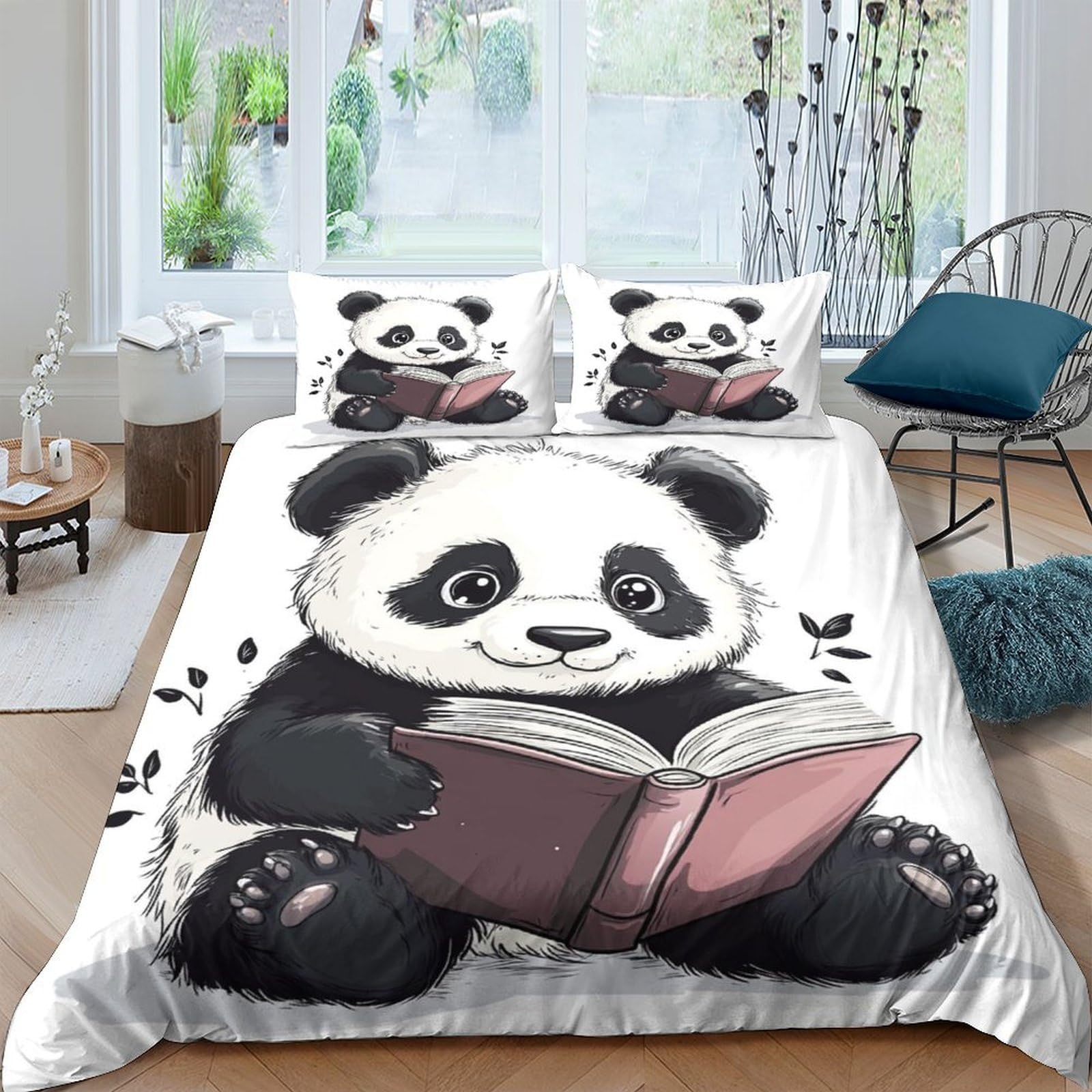 Ctjqhvkz Style-3 3D Printed Panda Reading Book Fitted Sheet Microfiber Soft Anti-Slip Bed Cover For Bedroom Dorm Guest Room Decor Single（135X200cm）