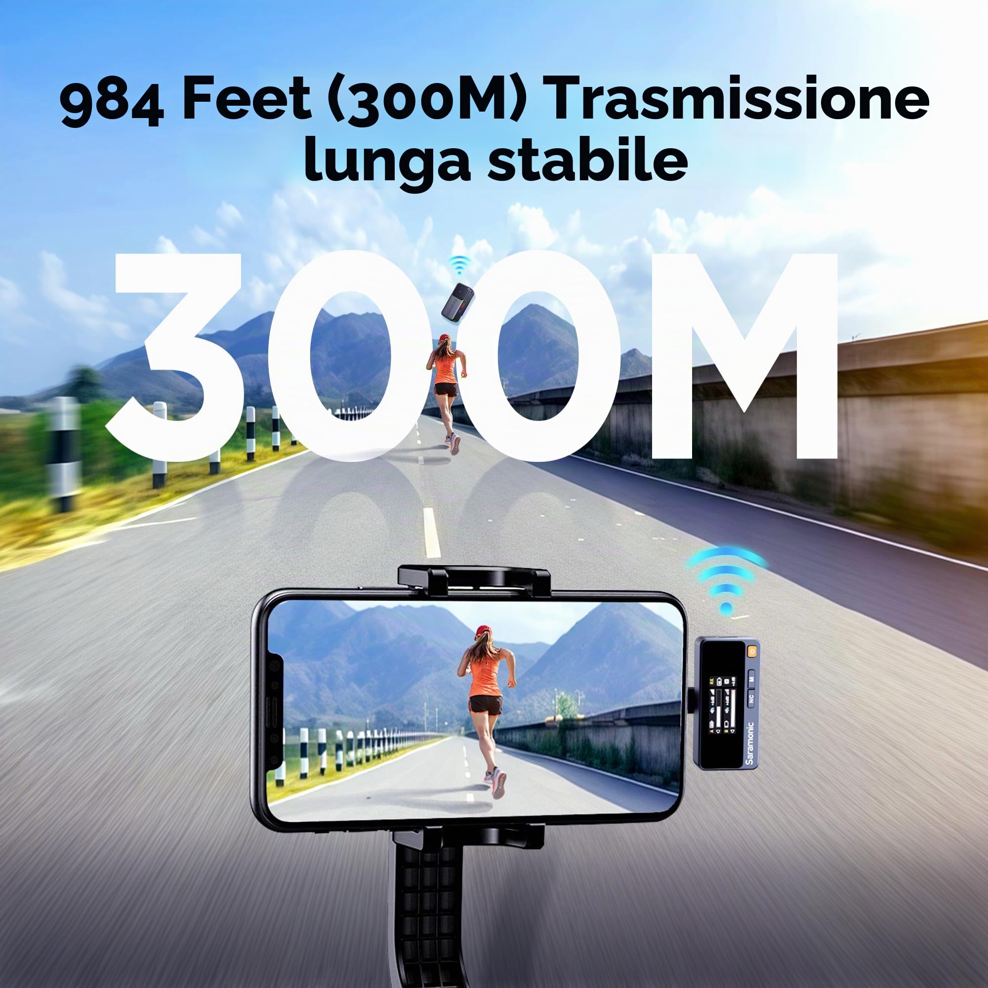 Saramonic Microfono lavalier wireless per iPhone Android (2TX + USB-C RX + custodia di ricarica), cancellazione del rumore, 300 m, mini microfono per Tiktok Youtube Live Stream interviste, podcast