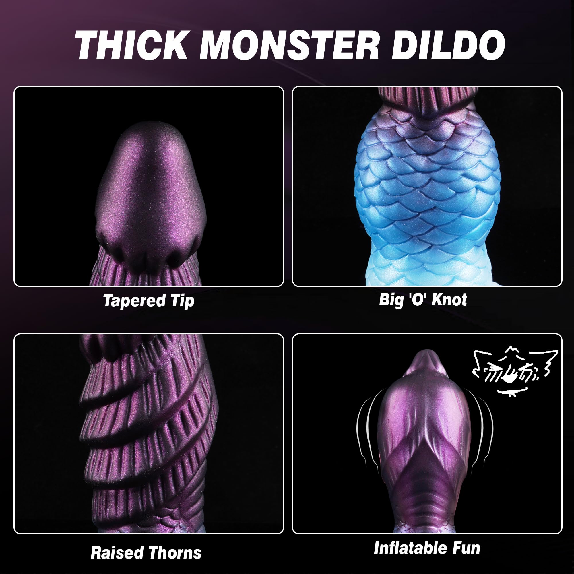 Monster Dildo Inflatable Fantasy Dildo with Adjustable Thickness, Huge Horse Dildos Inflatable Butt Plug Thick Anal Dildos with Strong Suction Cup, Adult Toys for Women Men: Purple