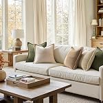 MIULEE Olive Green Corduroy Pillow Covers 18x18 inch with Splicing Set of 2 Super Soft Boho Striped Broadside Decorative Textured Throw Cases for Spring Couch Cushion Bed Livingroom