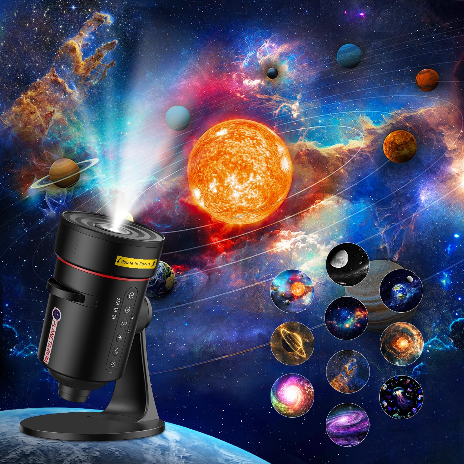 Proyector de Galaxias y Estrellas Real, 4K HD Proyector Planetario con 10 Discos de Película,Rotación de 360 ° Skylight…