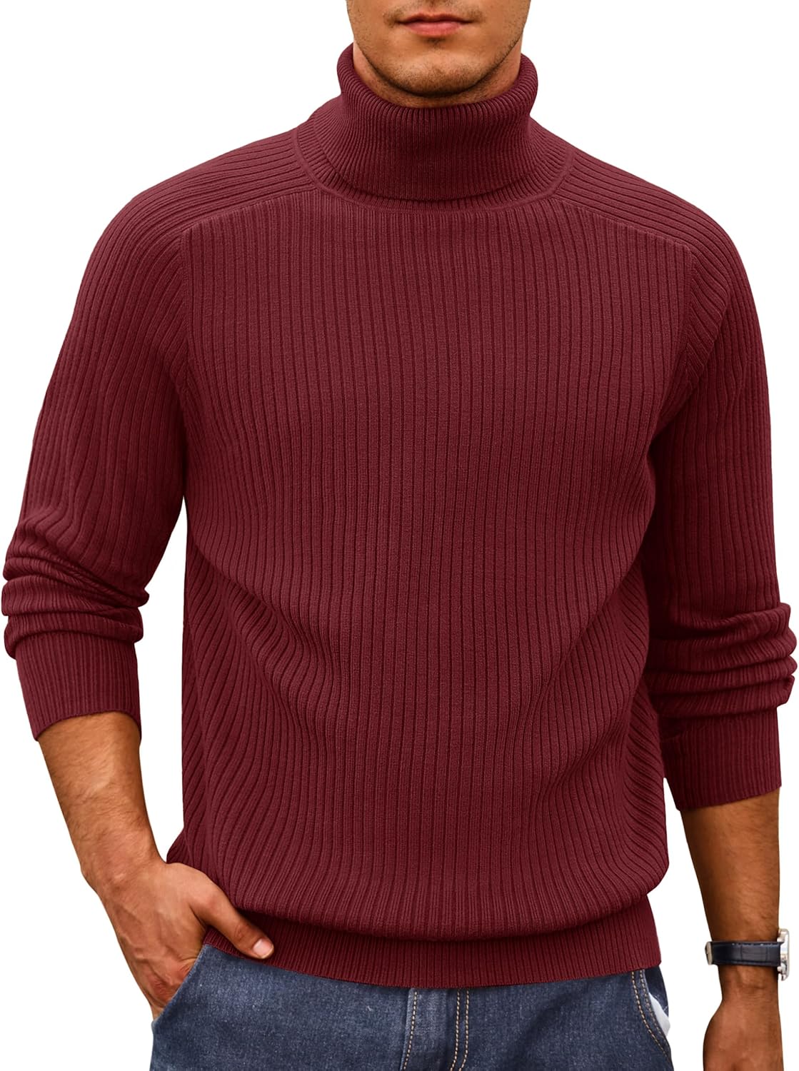 Cotrasen Men's Knit Turtleneck Sweater Ribbed Long Sleeve Solid Pullover Sweater Casual Winter Thermal Sweater Tops
