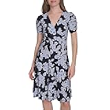 Women's Ruched Short Sleeve V-Neck A-line Mini Dress