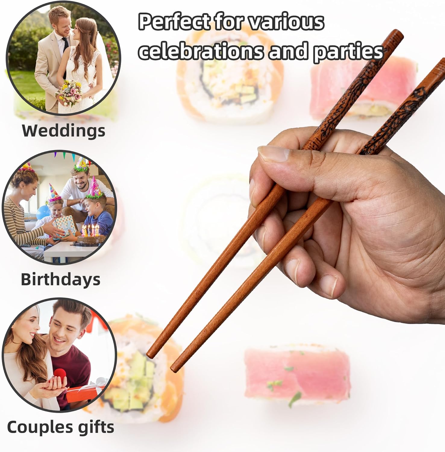 Dragon & Phoenix Beech Wood Chopsticks Set, 2 Pairs