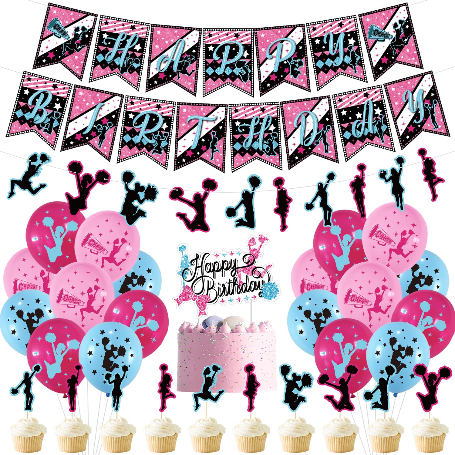 KEFAN Cheerleading Birthday Party Decorations, Gymnastics Party Cheerleader Party Supplies