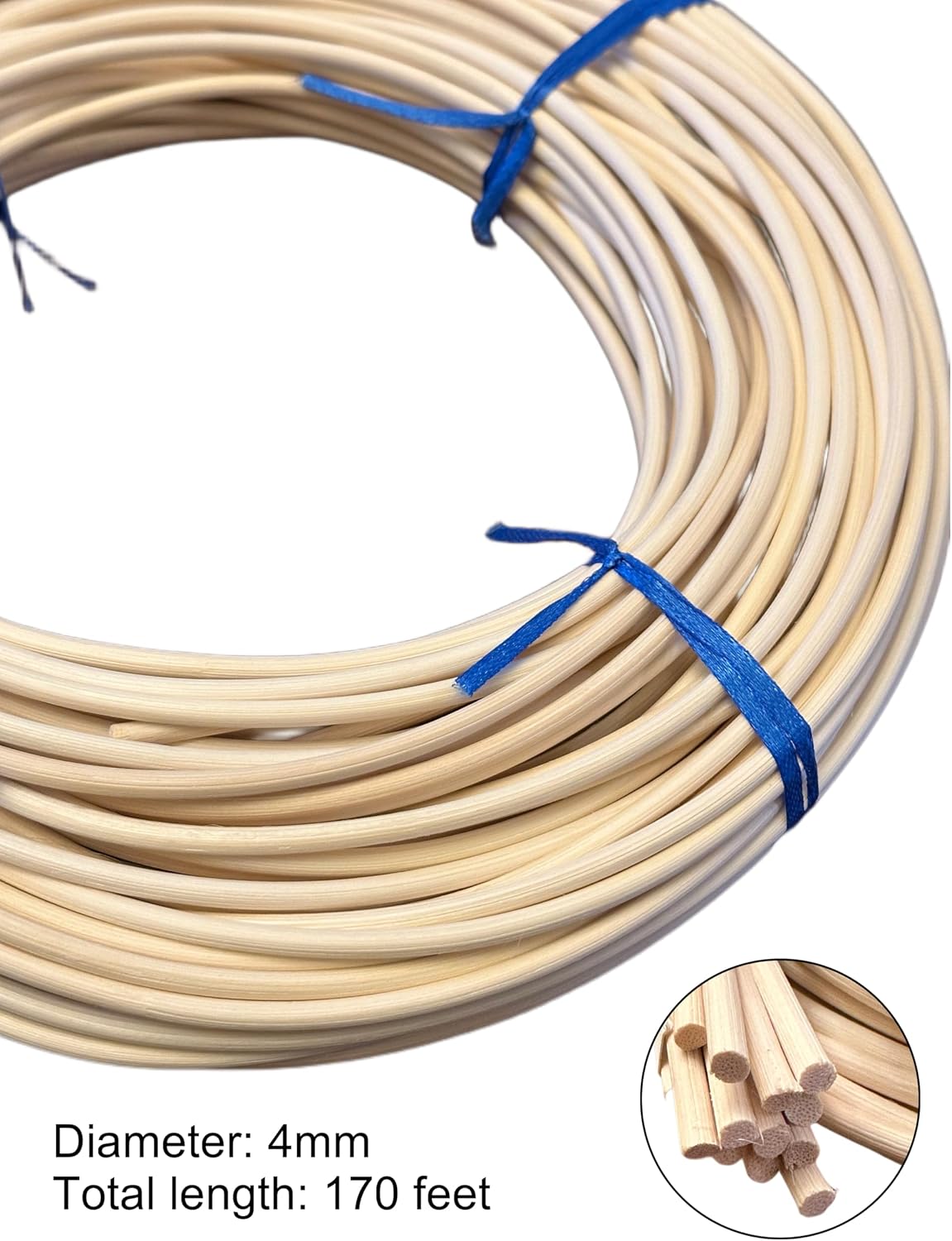 Natural Rattan Core, Spline for Chair Caning, Basket Weaving, Aromatherapy, 4MM Natural Round Spline, 170 feet