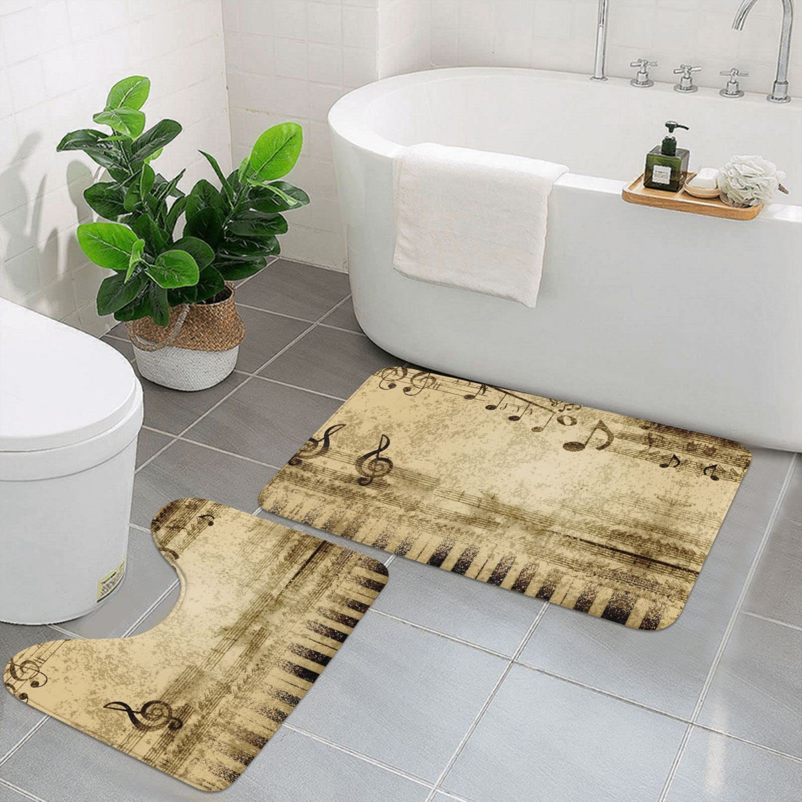 Tapis de bain absorbants et doux à motif de musique vintage lavables