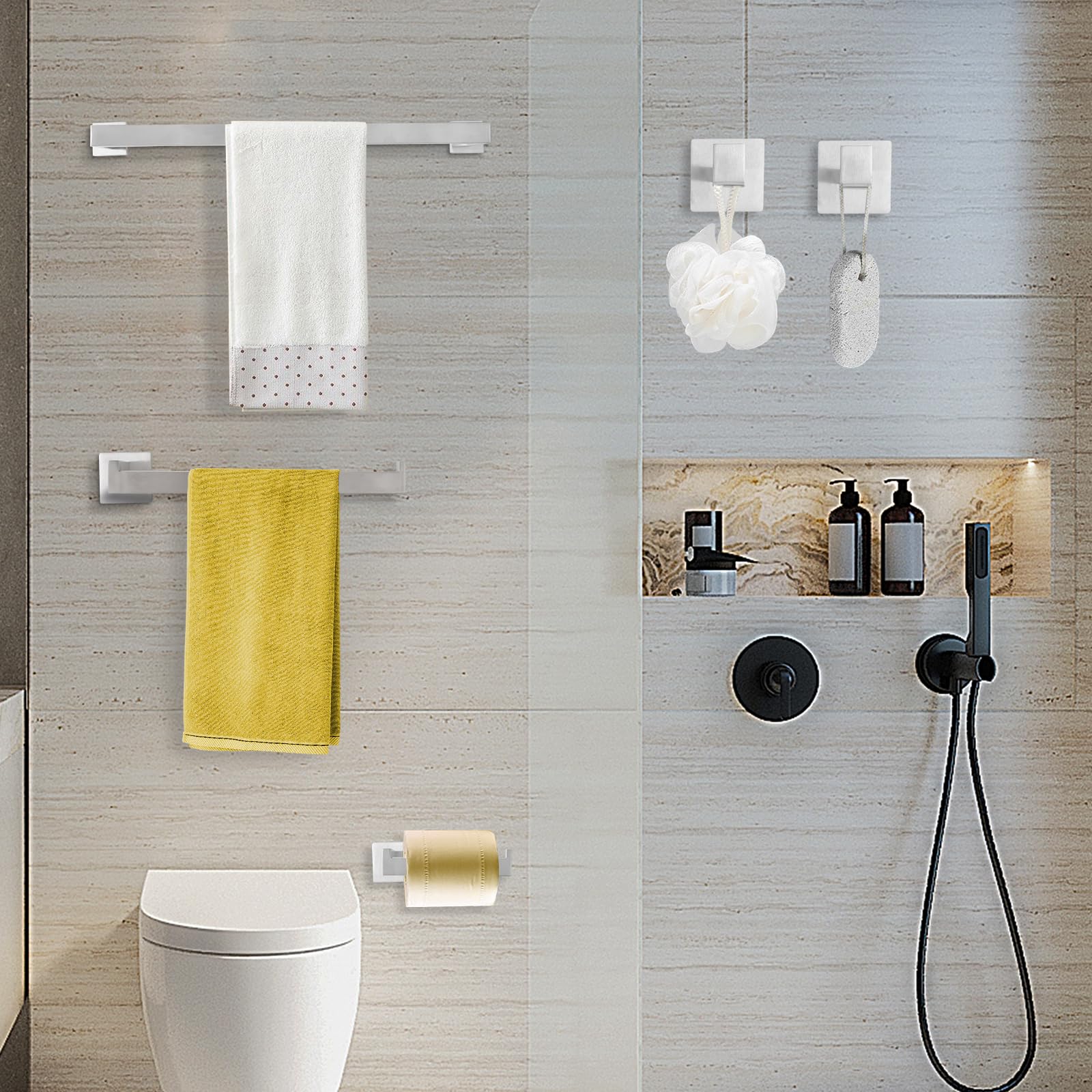 Juego de accesorios de baño de 5 piezas, juego de accesorios de baño, juego de toallero, juego de toallero, juego de toallero de 23.6 pulgadas, montado en la pared, níquel cepillado