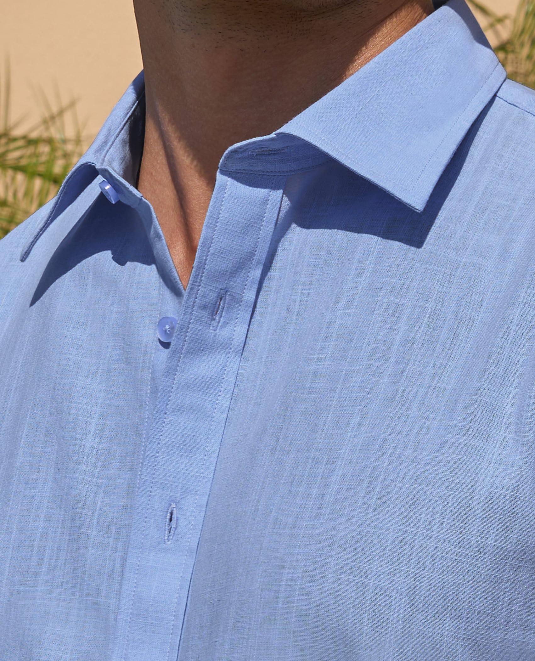 DEMEANOR Camicie di lino da uomo a maniche corte con bottoni, camicie estive da spiaggia, casual, in lino, con bottoni, per vacanze e matrimoni | Misto lino e cotone, leggero, senza tasca, aderente, camicia con bottoni, alla moda, vacanze, matrimonio, res