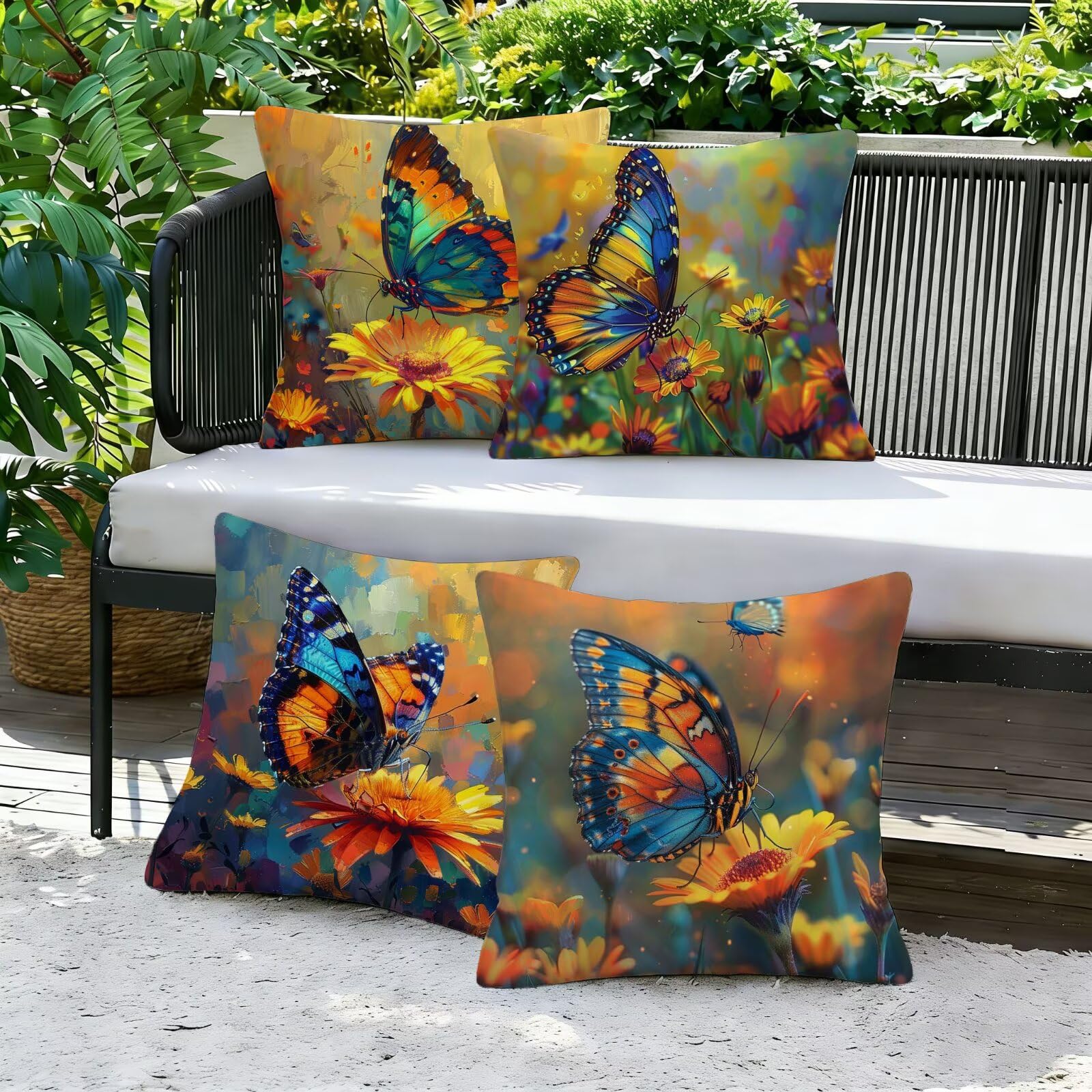 Coussin Canape Papillons Coussin Exterieur Lot de 4 Taie Oreiller, Coussins Décoratifs Jaune Coussins Canapé Velours Housse Oreiller Impermeable, Deco Jardin Exterieur, Deco Printemps, 35x35cm, o-399