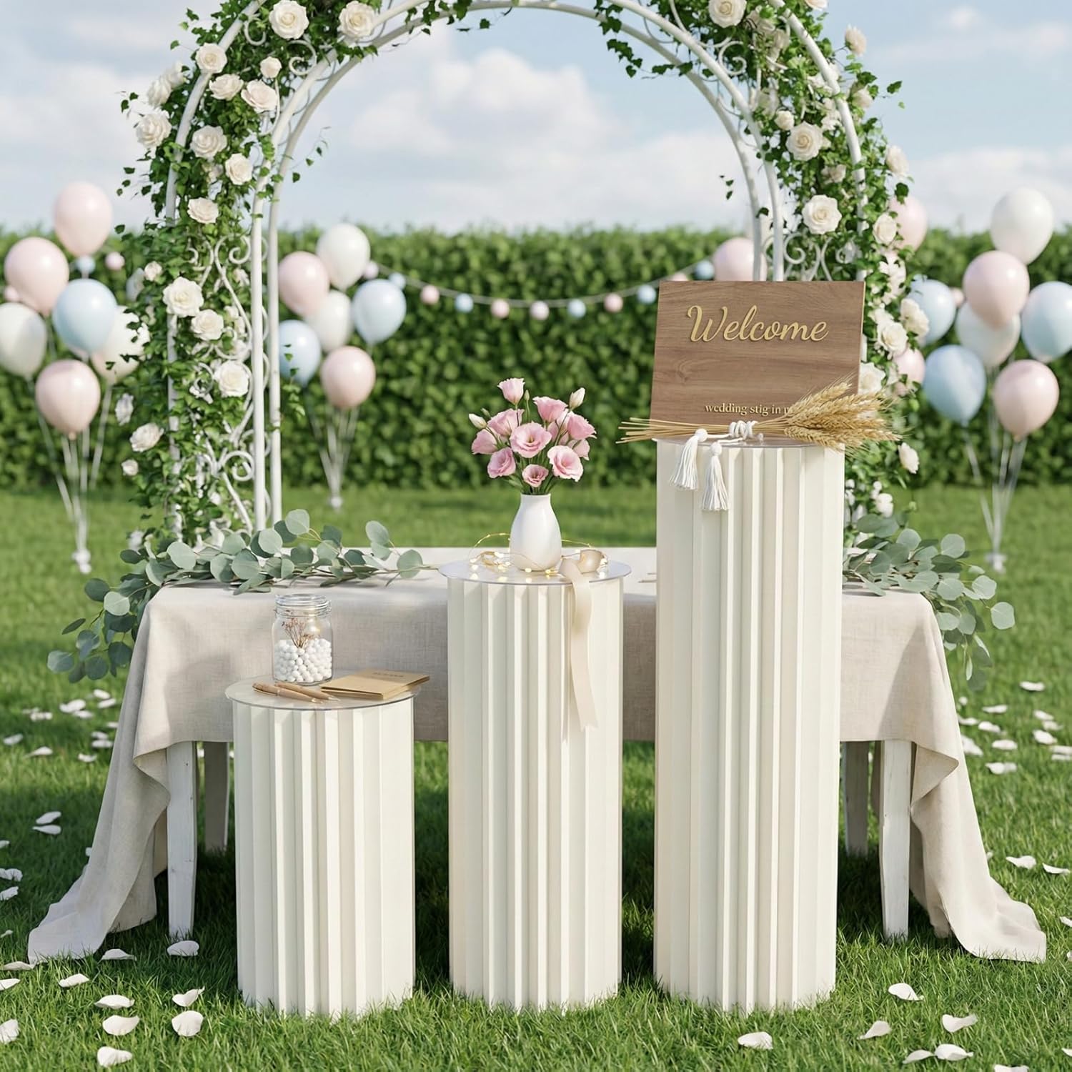 3 PCS Cylinder Pedestal Stands Set, Acrylic Display Risers for Wedding Cupcake Stand, Tiered Dessert Table Centerpiece Decor, Clear Modern Column Pedestals for Party Events and Retail Display