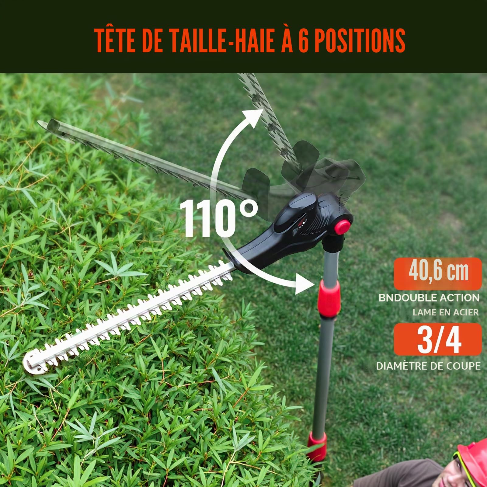 Keenstone 2-en-1 Élagueuse sur Perche et Taille-haie Électrique sans Fil, Tronçonneuse de 20cm, Batterie 4,0Ah, Double Lame de 42cm, Portée Max de 2,8m pour Jardins, Arbres et Arbustes