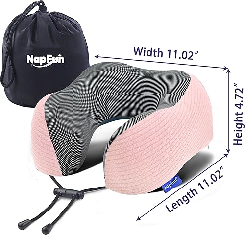 Miniatura 5 de napfun Almohada cervical para viajar, almohada cervical de viaje mejorada para avión, almohada de viaje de espuma viscoelástica 100% pura para
