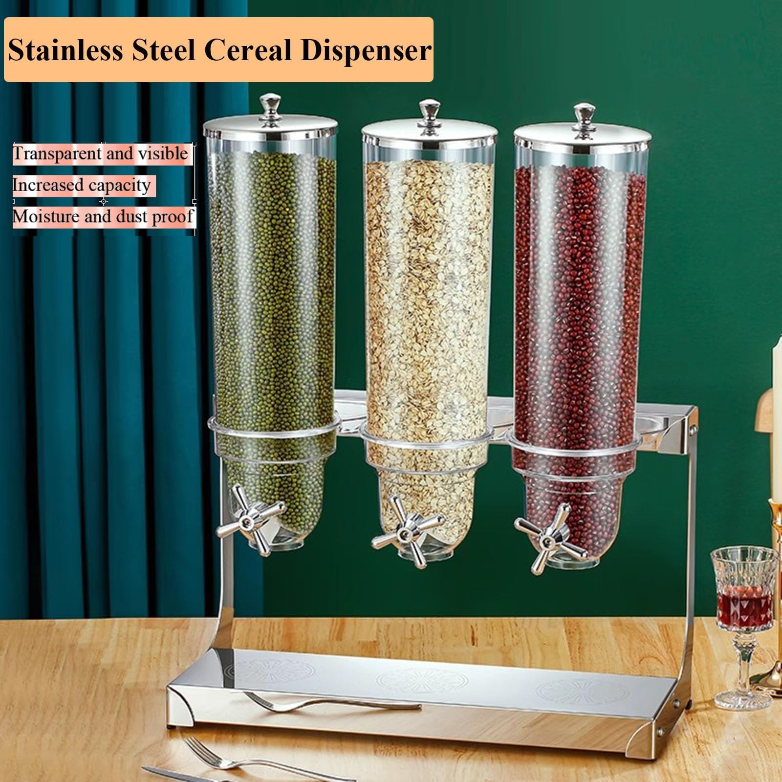 Distributeur de céréales 3,5 L/7 L/10,5 L - Récipient de Stockage en Acier Inoxydable pour Produits secs tels Que Noix, Grains de café, etc. - Solution idéale pour la Cuisine