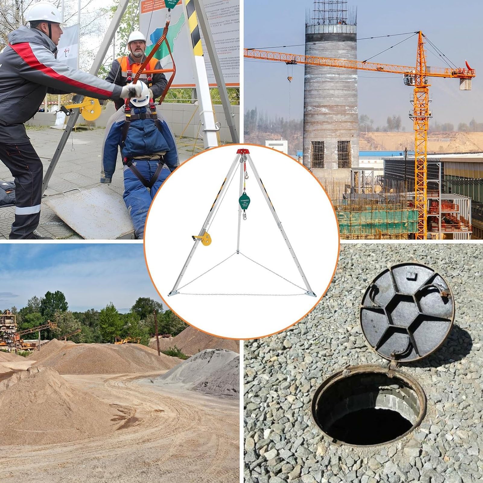 Trípode de rescate Industrial Kit De Trípode Para Espacios Confinados, Portátil Plegable Sistema De Rescate De Emergencia, Con Arnés De Seguridad Anticaídas, Para Pozo Alcantarillado Tubería Subterrán