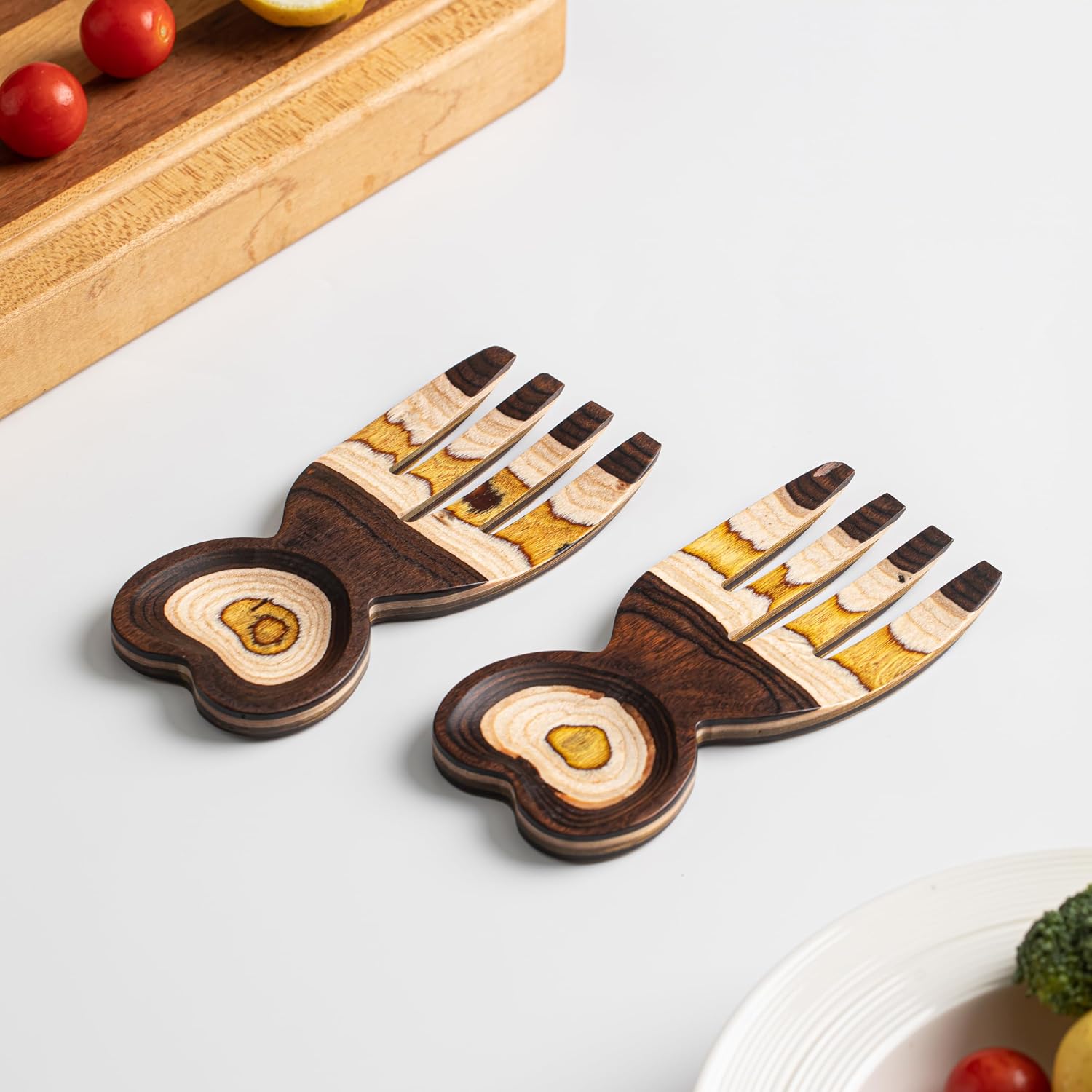 Gudamaye Pakkawood Brown Heart Shape Salad Hand