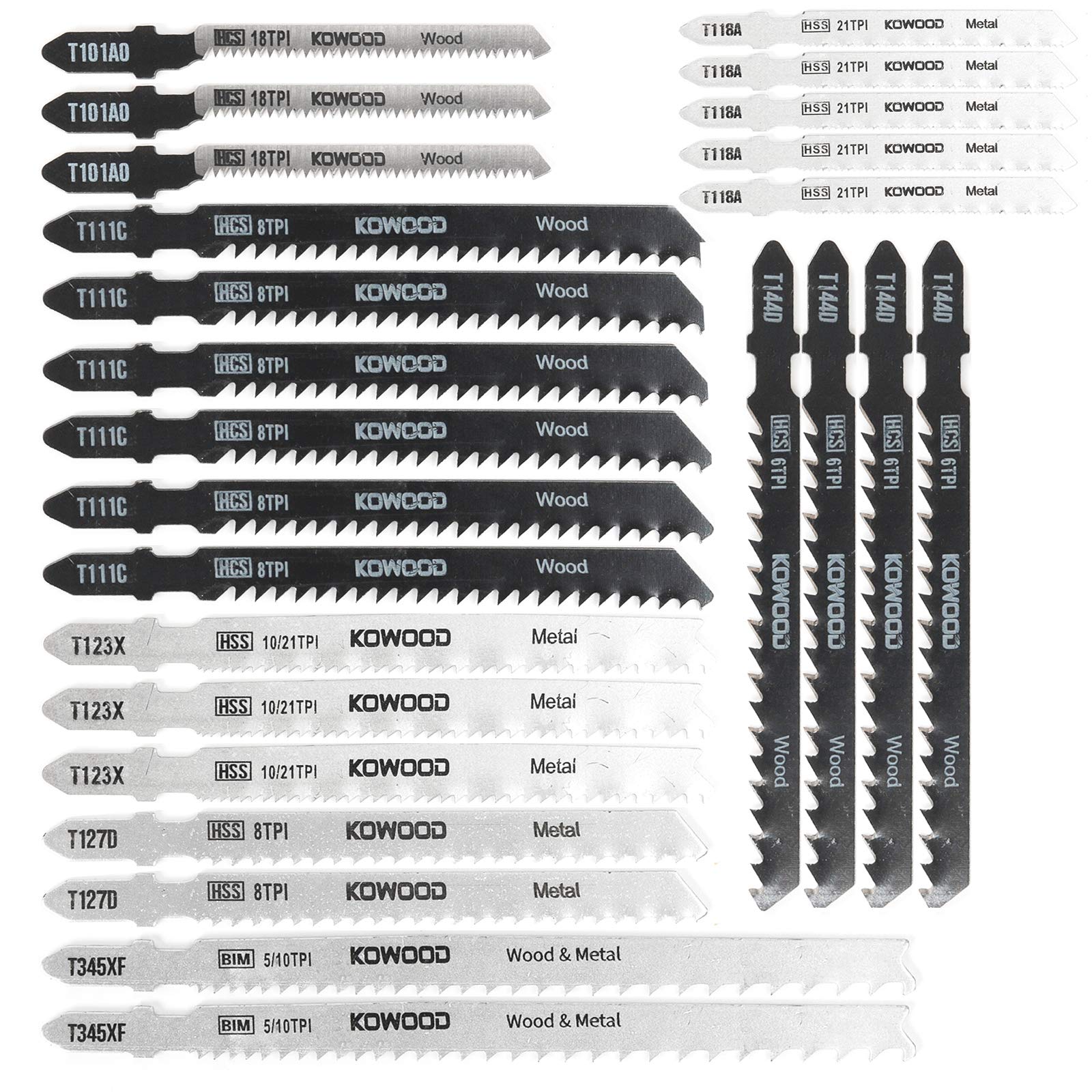 Jig Saw Blades 25pcs,Assorted Professional Saw Blades for Wood and Metal by KOWOOD…
