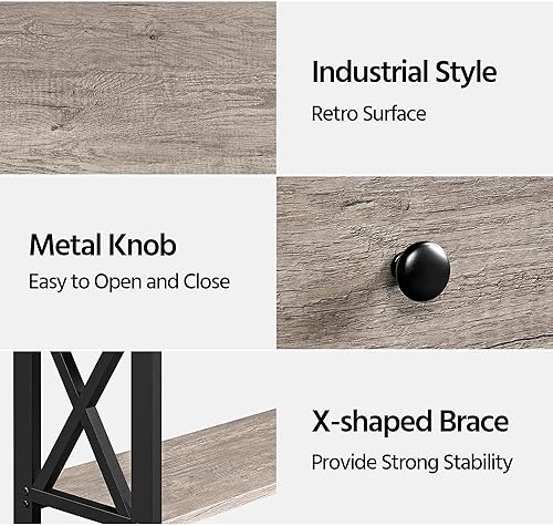 Miniatura 5 de Yaheetech Mesa consola con cajón, mesa de entrada con estantes de almacenamiento de 3 niveles, mesa de sofá larga estrecha para entrada, sala de