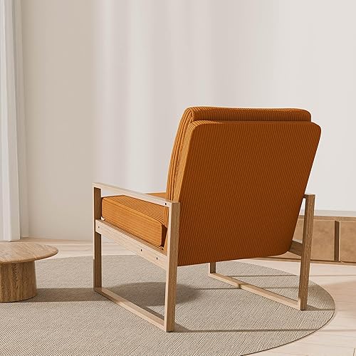 Miniatura 5 de BELLEZE Juego de 2 sillas decorativas modernas color amarillo mostaza, silla tapizada de pana de mediados de siglo, sillón con marco de madera para