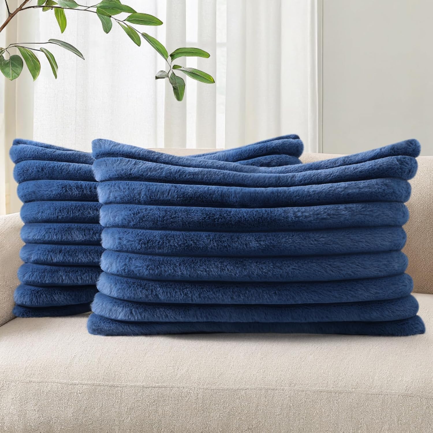 Homaxy Faux Fur Cushion Covers 30x50cm Set of 2, Dark Blue โ image 1