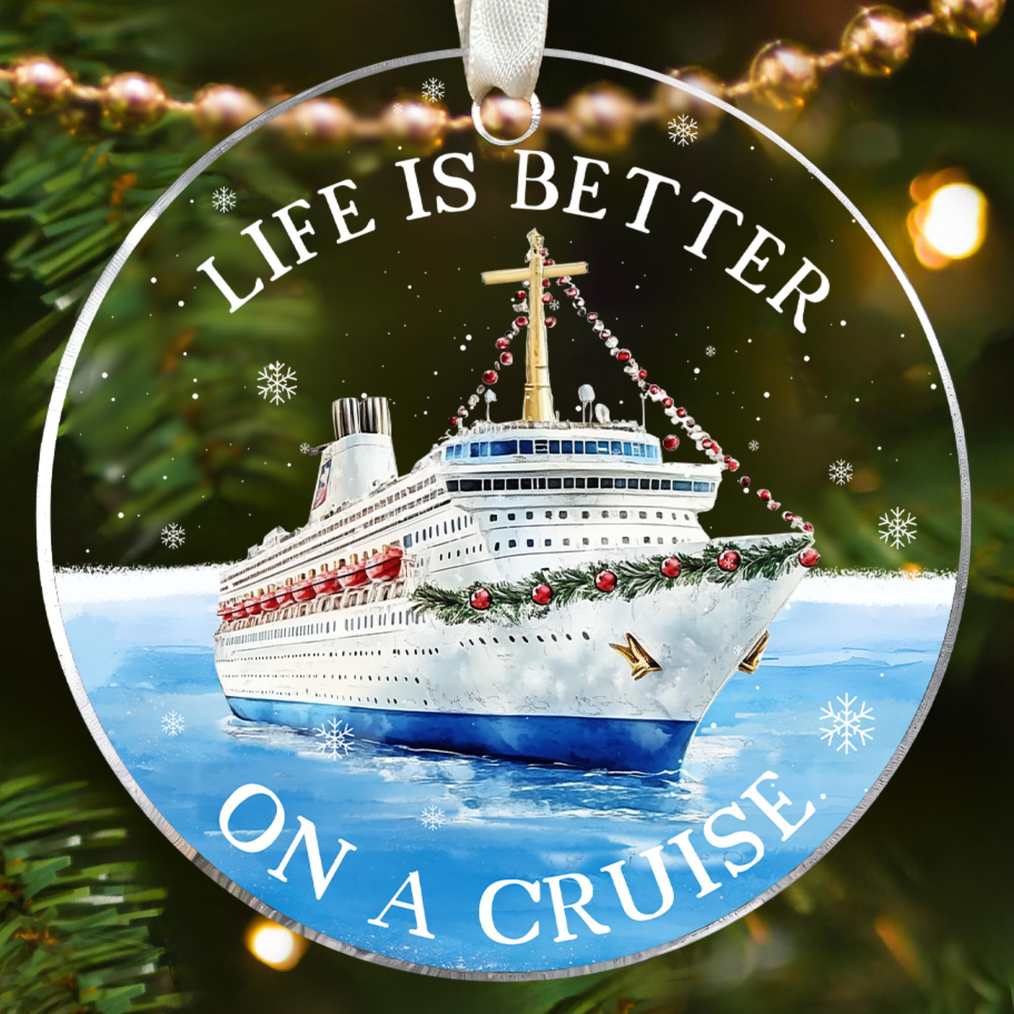 Cruise Ship Ornament - Travel Ornaments for Christmas Tree, Nautical Anchors Ornaments - Travel Cruise Ship Gifts for Cruisers, Sailors, Women, Men, Lovers - Acrylic Christmas Ornament 2025