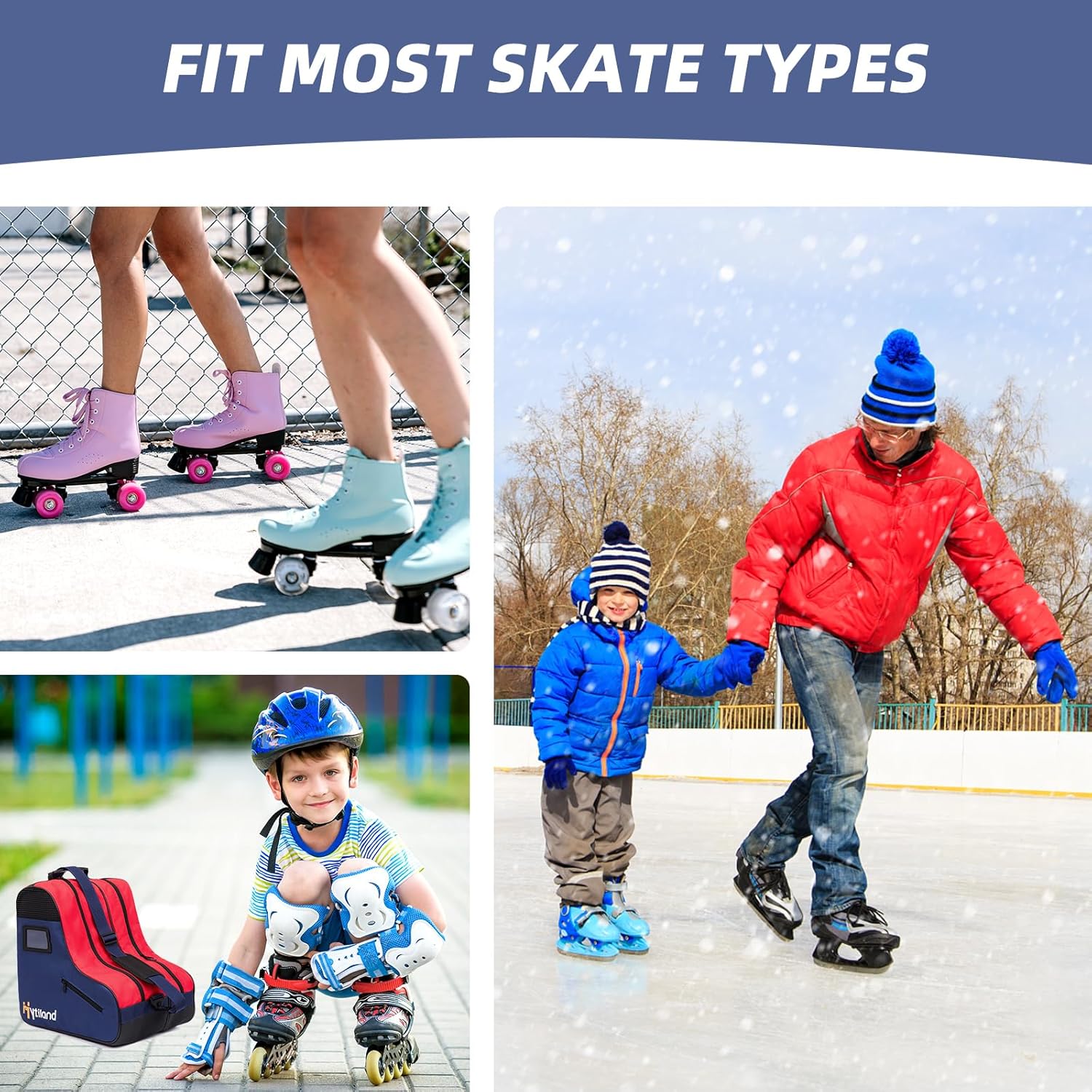 Breathable Skate Bag with Adjustable Shoulder Strap - Large Capacity Fits Inline, Ice & Most Roller Skates