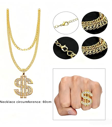 Miniatura 2 de Gejoy Hip Hop Costume Kit 80s 90s Rapper Accessories Outfit for Men Women Sunglass Hat Chain Ring Halloween Party Decoration