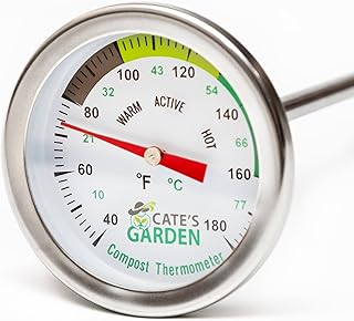 Compost Thermometer - Cate's Garden Premium Stainless Steel Bimetal Thermometer for Backyard Composting - 2 Inch Diameter Fahrenheit Dial, 20 Inch Temperature Probe