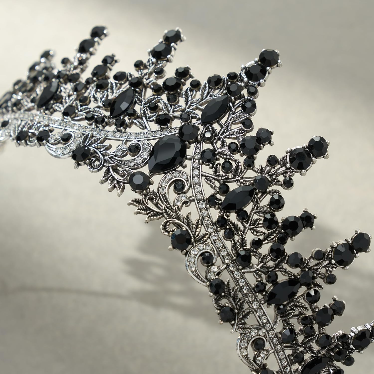 SWEETV Princess Tiara Crown for Women Girls,Royal Queen Crown,Wedding Tiara for Bride,Aurora Borealis Crystal Hair Accessories for Quinceanera Pageant Prom Birthday,Silver+Black - Image 3