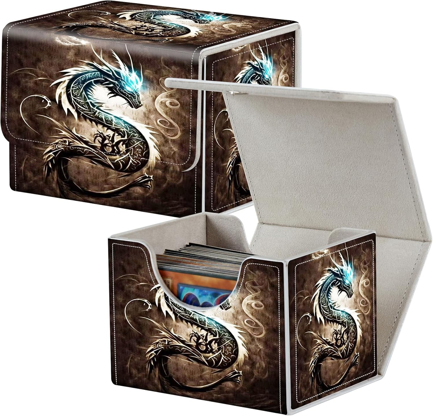 Card Deck Box for MTG Cards,100+ Single Sleeved Cards Trading Card Deck Case,Strong Magnet Magic Gathering Deck Box,PU Leather Trading Card Storage Box for TCG,CCG,MTG Cards,Dragon