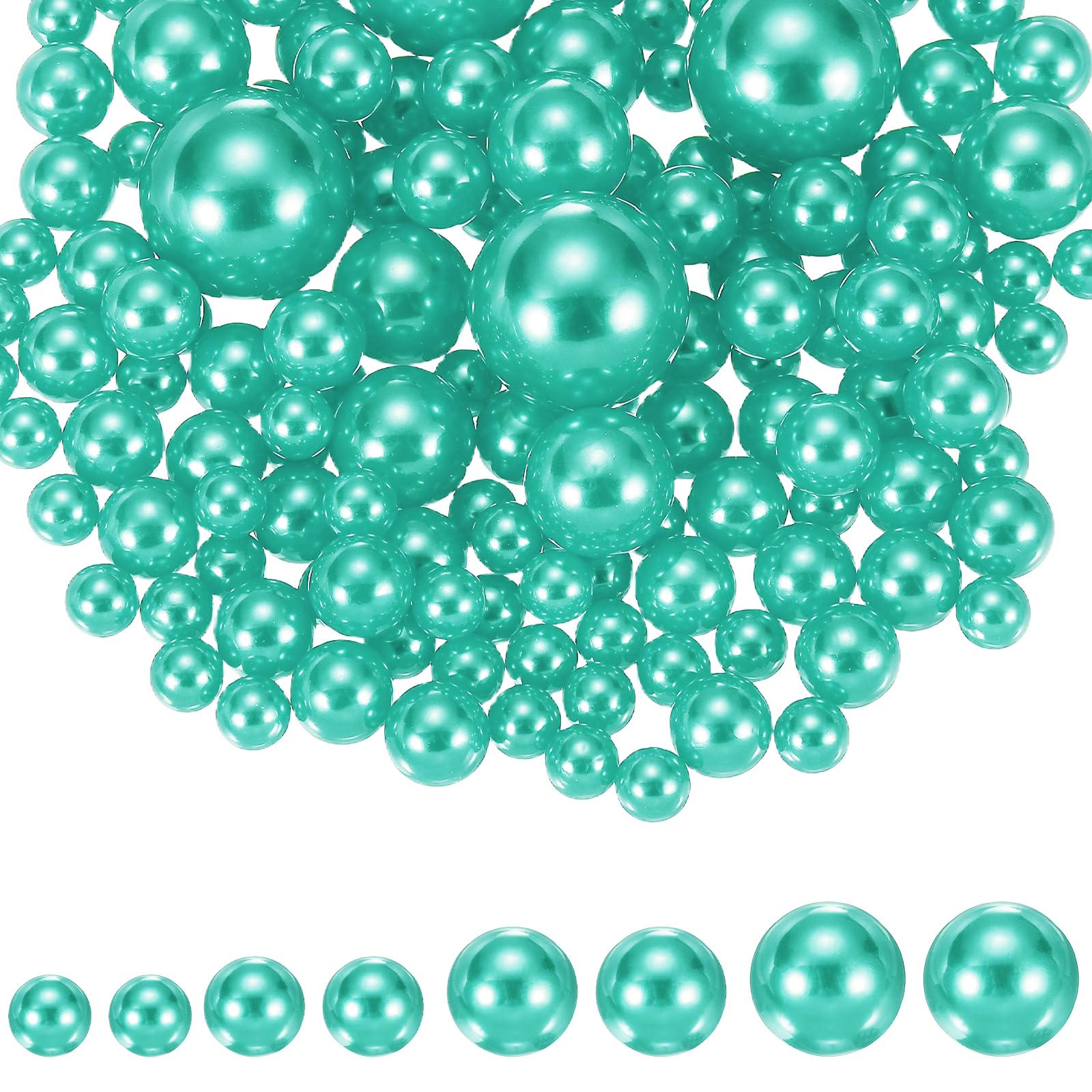 YELARXI 200Pcs No Hole Pearl Beads, 10/14/20/30mm Vase Fillers Faux Pearl for Crafting Filling Home Party Decorations Wedding Centerpieces, Lake Green