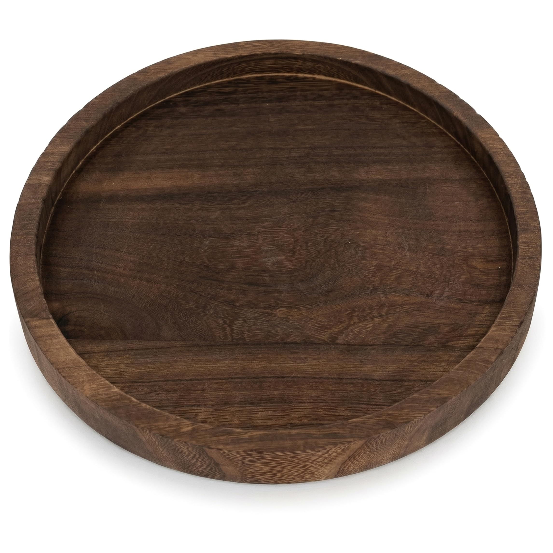 Bandeja de mesa de centro lisa color marrón y organizador de artículos pequeños de madera redonda