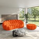 Bubble Couch with Ottoman, Modern 3-Seater Round Floor Couch, 3D Honeycomb Shape Bubble Sofa Curved Sofas for Living Room, Circle Boneless Couches, No-Assembly (Orange, 98.43+41")