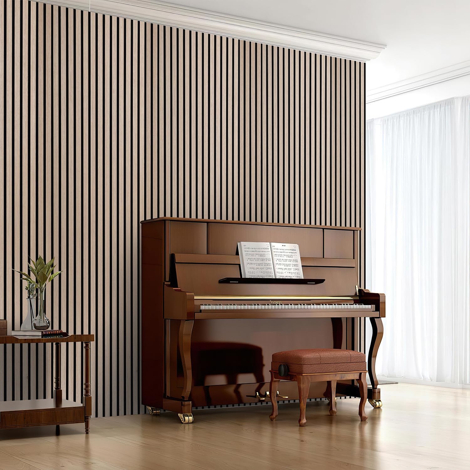 6x Akustikpaneele Holz 120x60cm (4.32m²) Selbstklebend 3D Wandpaneele in Holzoptik für Schallschutz & Dekoration,Holzpaneele für Wohnzimmer,Büros,Studios,Zur Wandmontage,Eiche