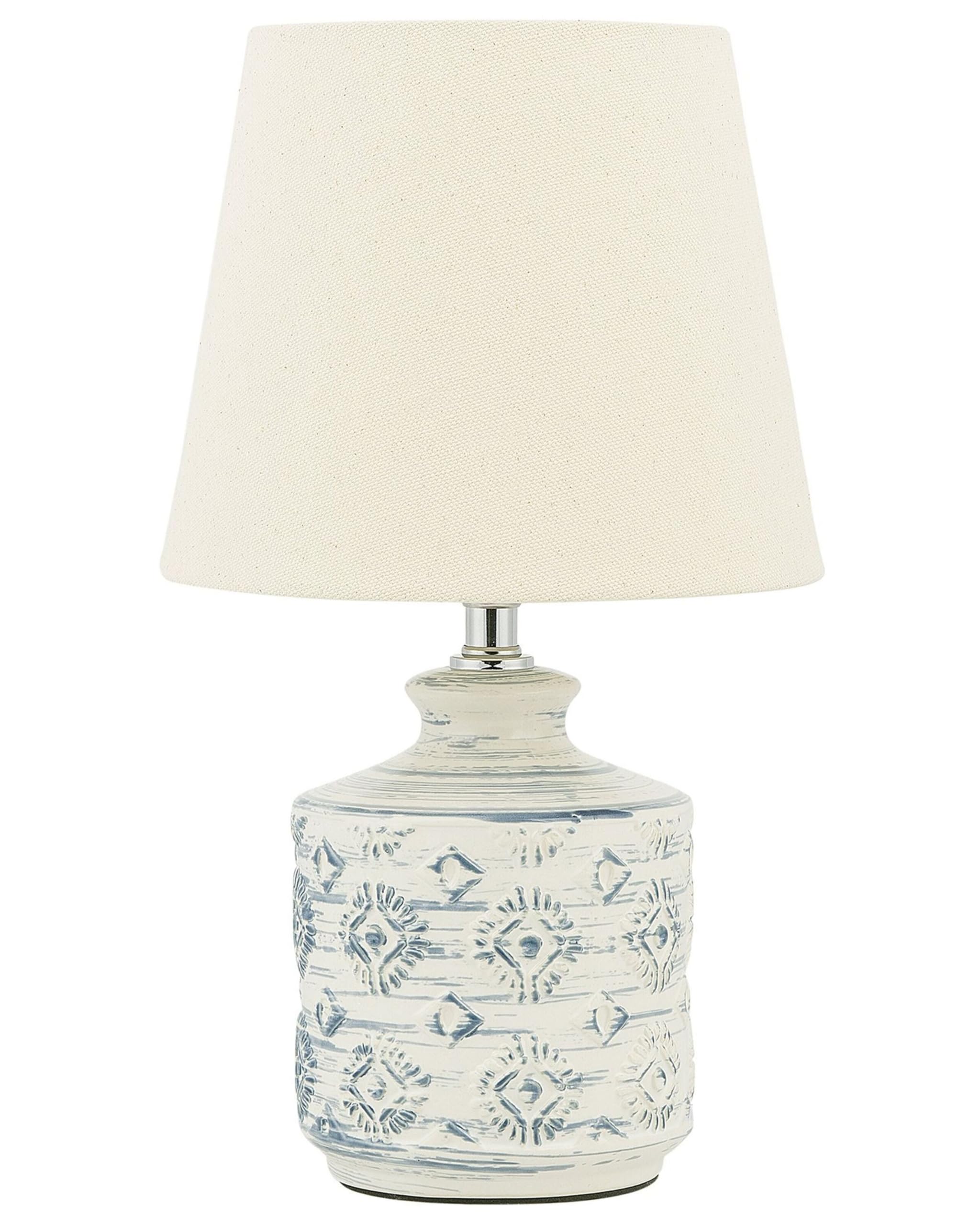 Lámpara de mesa de cerámica beige claro azul claro 35 cm pantalla de tela Rosanna
