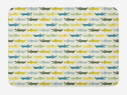 Ambesonne Tapete de baño de animales, personajes de cocodrilo en estilo de dibujos animados, caras divertidas, cocodrilos, infantil, tapete de felpa