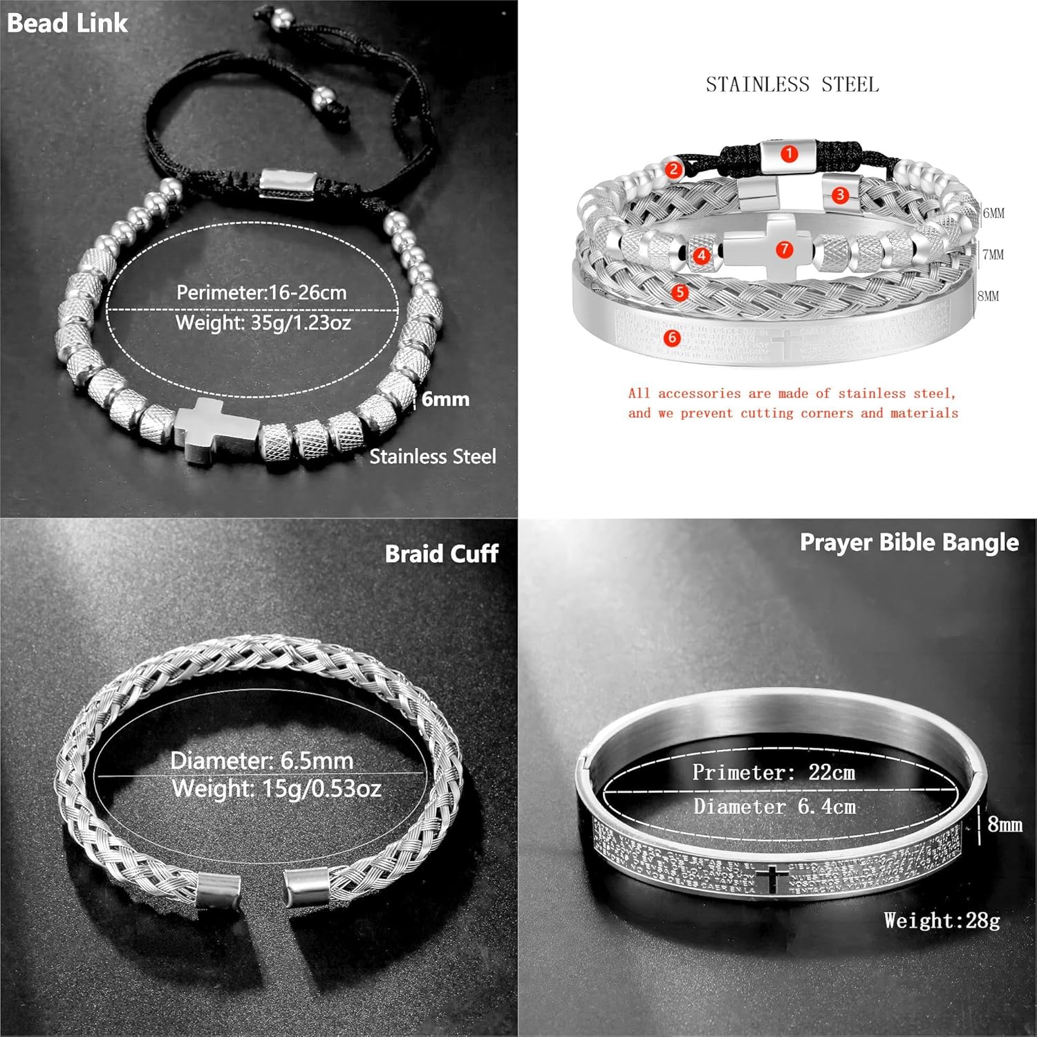 18K Gold Plated Stainless Steel Bracelets for Men - Roman Numeral Bracelet Luxury Crown King Twisted Cuff Cable Bangle Bracelets Set - Image 6