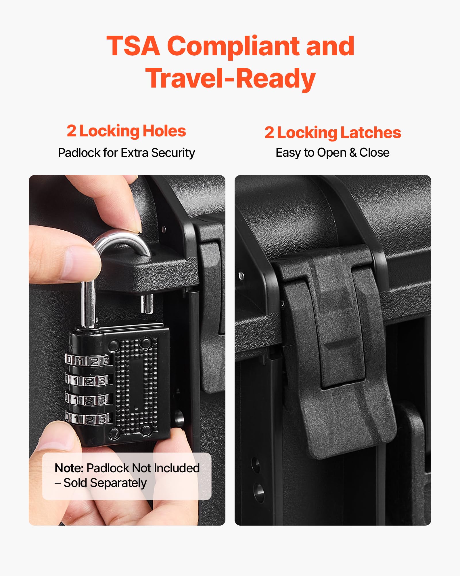 VEVOR Estuche Rígido para Pistola con Revestimiento de Espuma XPE, Funda para 4 Pistolas, Resistente al Agua y Polvo con Interior Personalizable y Asa 404 x 319 x 192 mm, Negro, Cumple con la TSA
