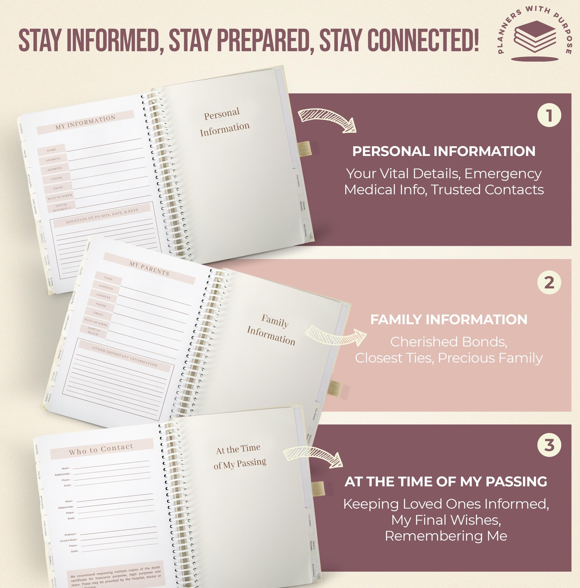 Planners with Purpose Terminarz końca życia - Guided Final Arrangements When I'm Gone Workbook Organizer notatnik z informacjami o beneficjencie, przygotowanie testamentu, ostatnie życzenia,