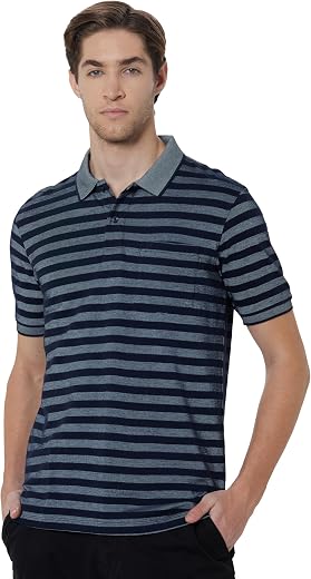 Peter England Men's Cotton-Polyester Blend Striped Polo T-Shirt | Casual Wear | Durable &amp; Trendy