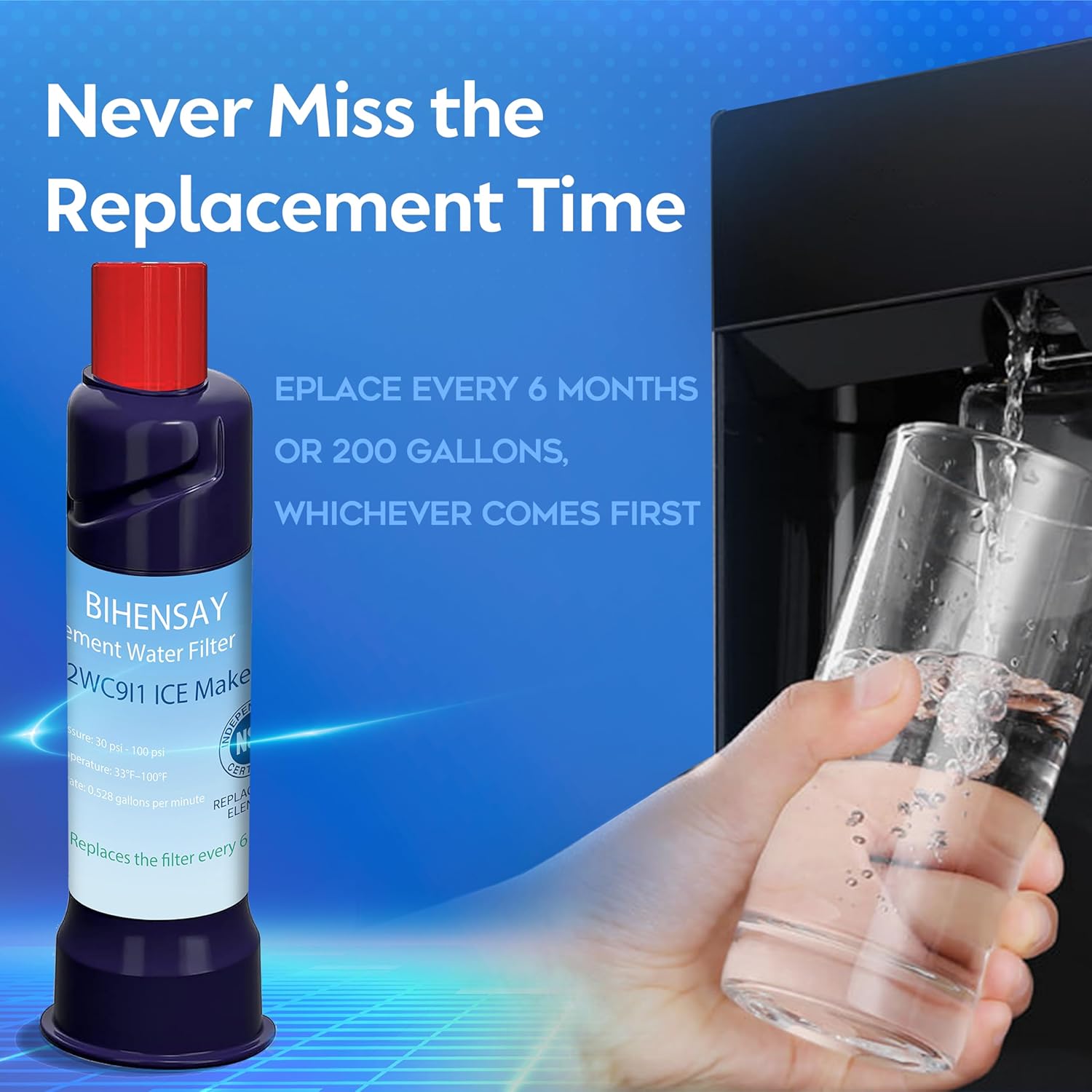 3-Pack Replacement Water Filter Exact Fit for ICE2 F2WC9I1 ICE Maker, Used in 50 Ib Ice Maker Machines, Lasts 6 months or 200 gallons